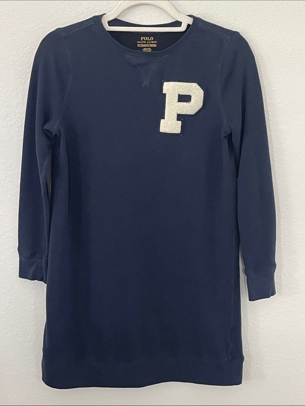 Polo‎ Ralph Lauren Girls XL 16 Navy Varsity P Patch Sweatshirt Dress Tunic